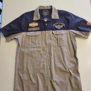 Hard Rock Men's Semi-Distressed 2-Tone Retro Shop Shirt - XL, Brown/Sand (RARE!)